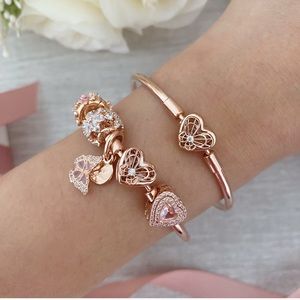 Pandora Limited Edition Rose Gold Clasp Heart&Butterfly Bangle